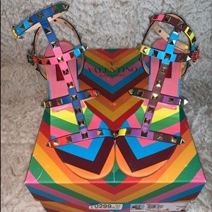 Valentino Rainbow (M12) Rockstud block heel sandal